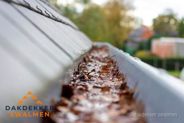 Verstopte dakgoot met bladeren schoonmaken in Swalmen Verstopte dakgoot met bladeren schoonmaken in Swalmen